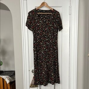 Laundry By Shelli Segal Brown tie-back flowered dress - vintage 90s